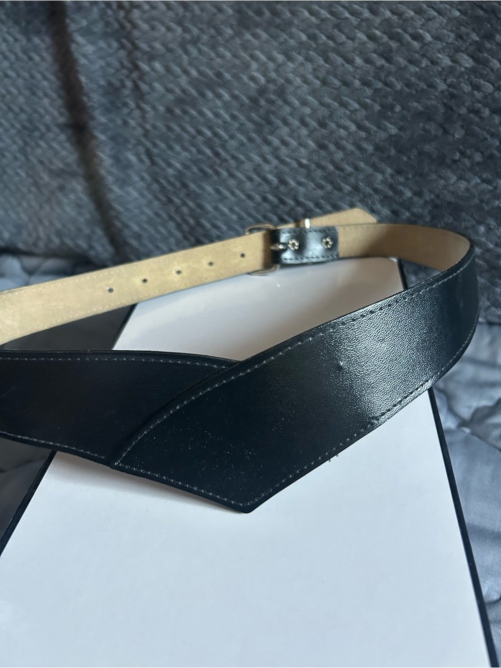 Black Leather Women's Waist Belt with Angled Back